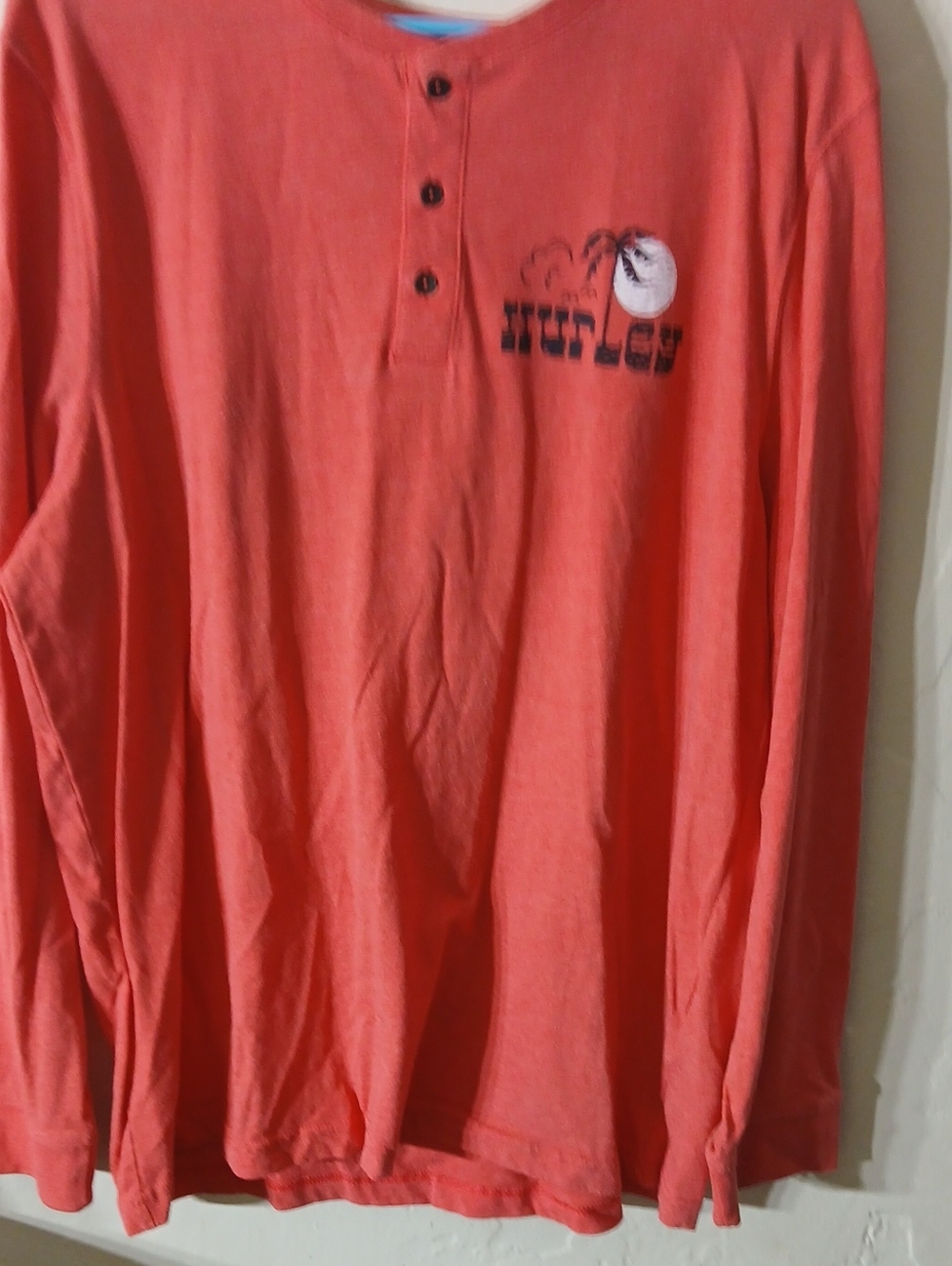 Hurley Men's Long Sleeve Henley Shirt - Coral Red Size XL